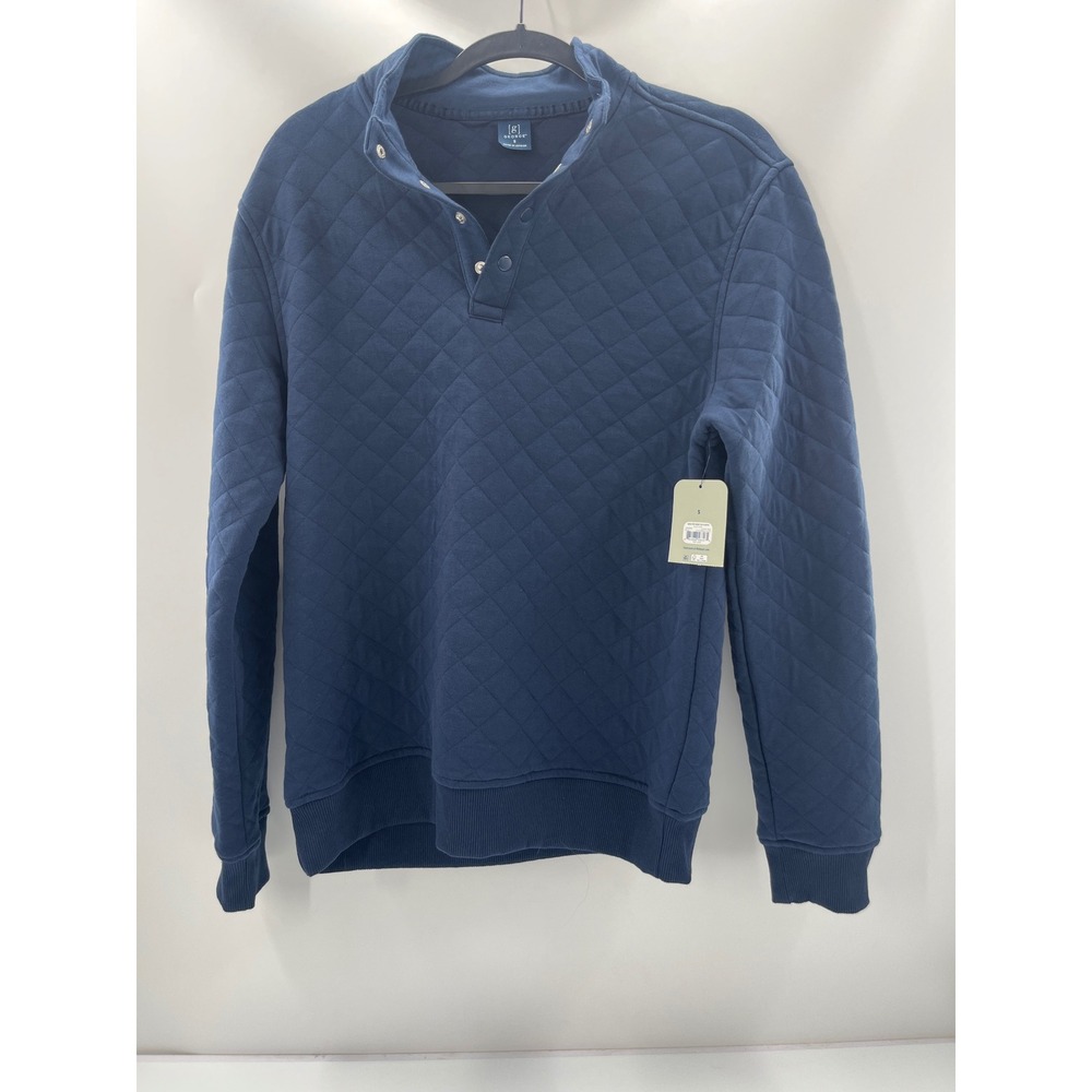 George Mens Quilted Pullover Sweatshirt Navy Blue Snap Mock Neck Size S NWT